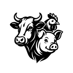 Farm Animals Heads Trio Vector Image