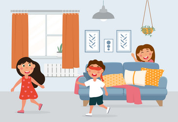 Little kids playing hide and seek in living room vector