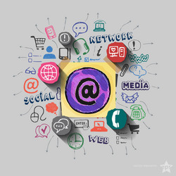 mail and collage with web icons background vector image