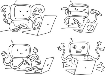 Robot Hacker Set - Digital Crime vector image
