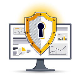 shield over computer monitor private data vector image