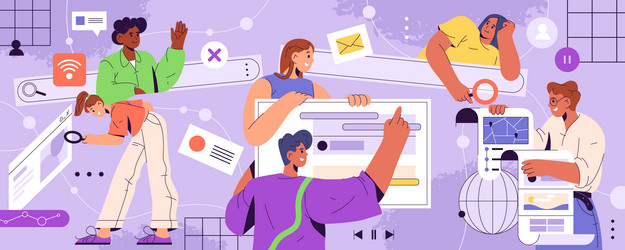 banner of web search system with ui element vector image