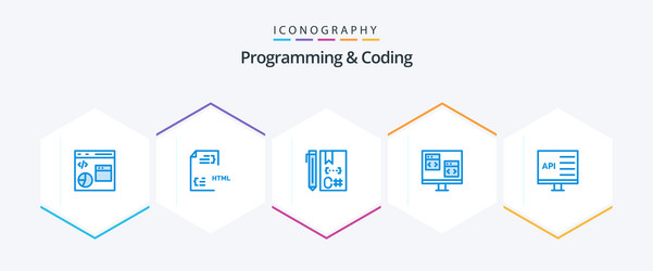 programming and coding 25 blue icon pack vector image