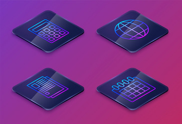 set isometric line calculator file document vector image