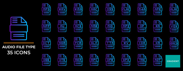 audio document files type set with gradient style vector image