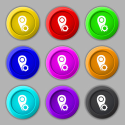 Map pointer setting icon sign symbol on nine round vector