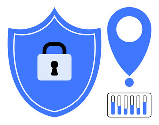shield with lock location marker and bar chart vector image