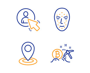 Location face biometrics and user icons set vector