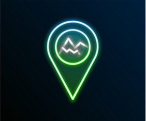 glowing neon line map pointer with mountain icon vector image