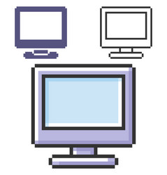 pixel icon lcd monitor in three variants fully vector