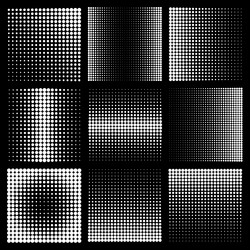 Halftone design elements with white dots on black vector