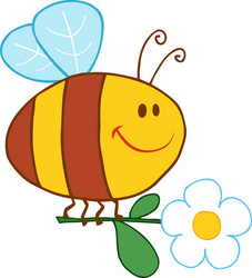 Happy bee flying with flower vector