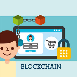 man and tablet virtual wallet bitcoin blockchain vector image
