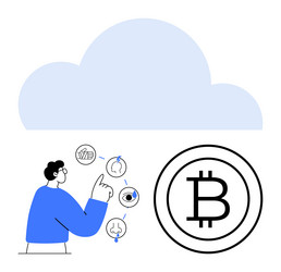 man interacting with digital elements cloud vector image