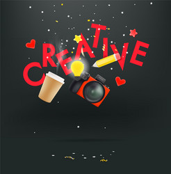 creative concept with camera pencil and letters vector