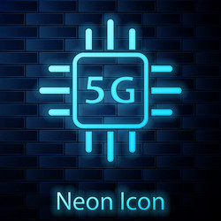 glowing neon computer processor 5g vector image