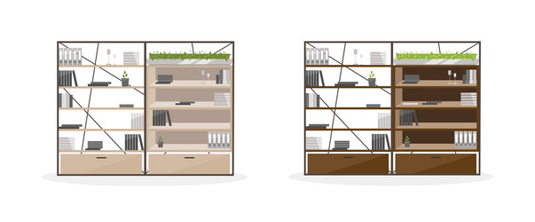 Office shelving flat color objects set vector