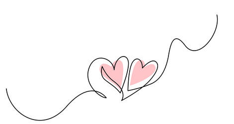 two hearts in simple one line style and color vector image