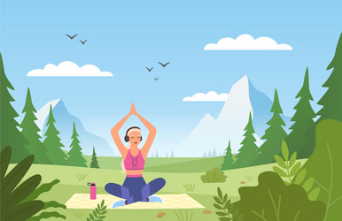 yoga in nature athletic slim female character vector