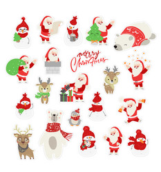 Cute Winter Animal Christmas Stickers Vector Image