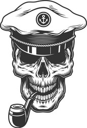 Skull with Captain's Hat & Pipe Vector Image