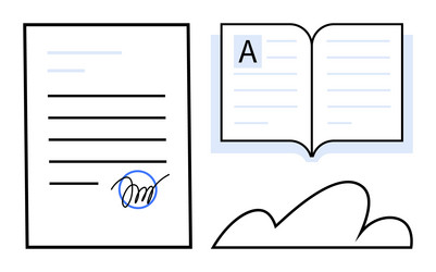 document with signature open book and cloud vector image