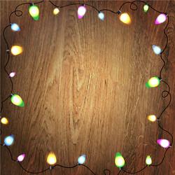 wooden background color bulb garland vector