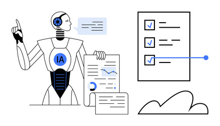 ai robot managing data with analytics checklist vector image