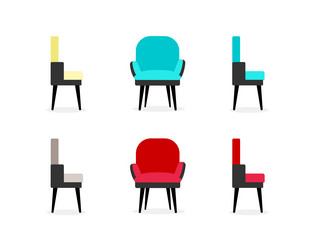 chairs flat color objects set vector image