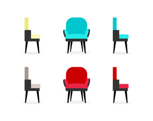 chairs flat color objects set vector