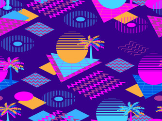 memphis seamless pattern with palm tree geometric vector image