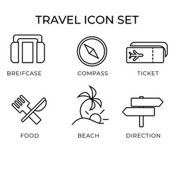 Travel icon set beach ticket direction vector