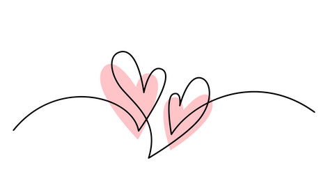 two hearts in simple one line style and color vector image
