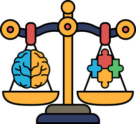 a scale with brain on one side and puzzle vector image