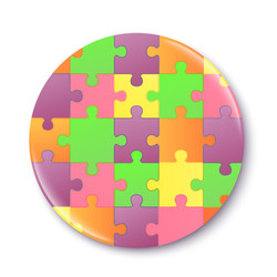 badge or pin with puzzle pattern mockup realistic vector image