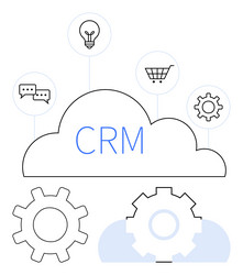 cloud-based crm system overview with gears chat vector image