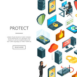 isometric data and computer safety icons vector