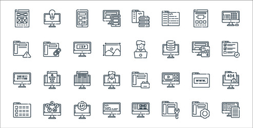 Web development line icons linear set quality vector