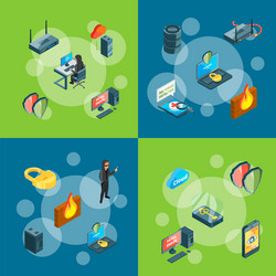 Isometric data and computer safety icons vector