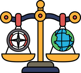 a scale with compass on one side and globe vector image