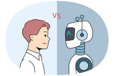 man competes with robot not wanting to be left vector image