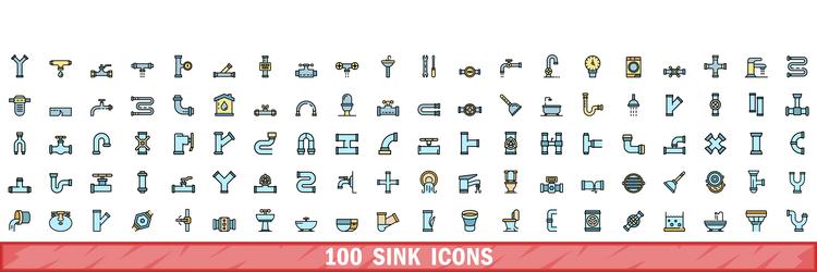 100 sink icons set color line style vector image