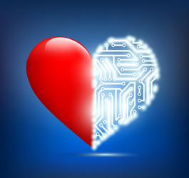 human heart with the circuit board inside vector