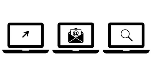 laptops with cursor open email and search icon vector image