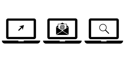 Laptops with cursor open email and search icon vector