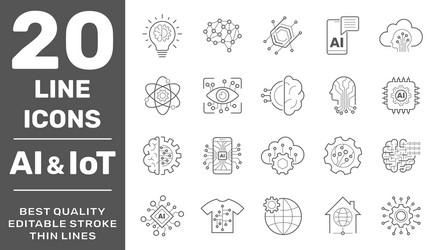 machine learning and ai line icons set vector image