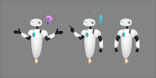 set of white flying robots chat bots good for app vector image