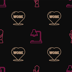 set line tie heart with text work and table lamp vector image