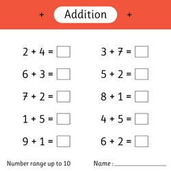 addition number range up to 10 mathematics math vector image