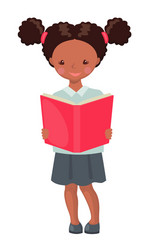 African american school girl character with book vector